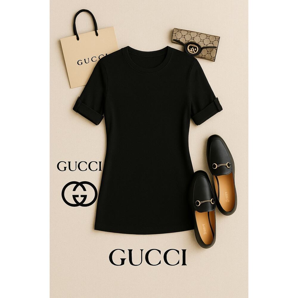 NWT Gucci Solid Black Top w/ Cuffed Sleeves Sz. XL